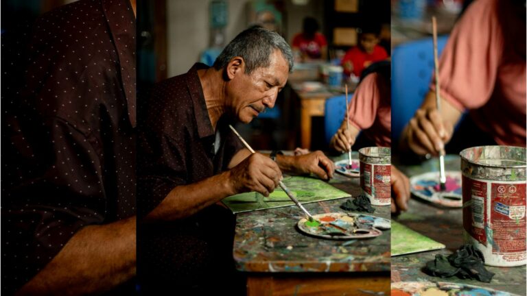 Talleres de pintura impartidos actualmente en el Centro de Arte para la Paz (Suchitoto, departamento de Cuscatlán). Crédito: Centro de Arte para la Paz.